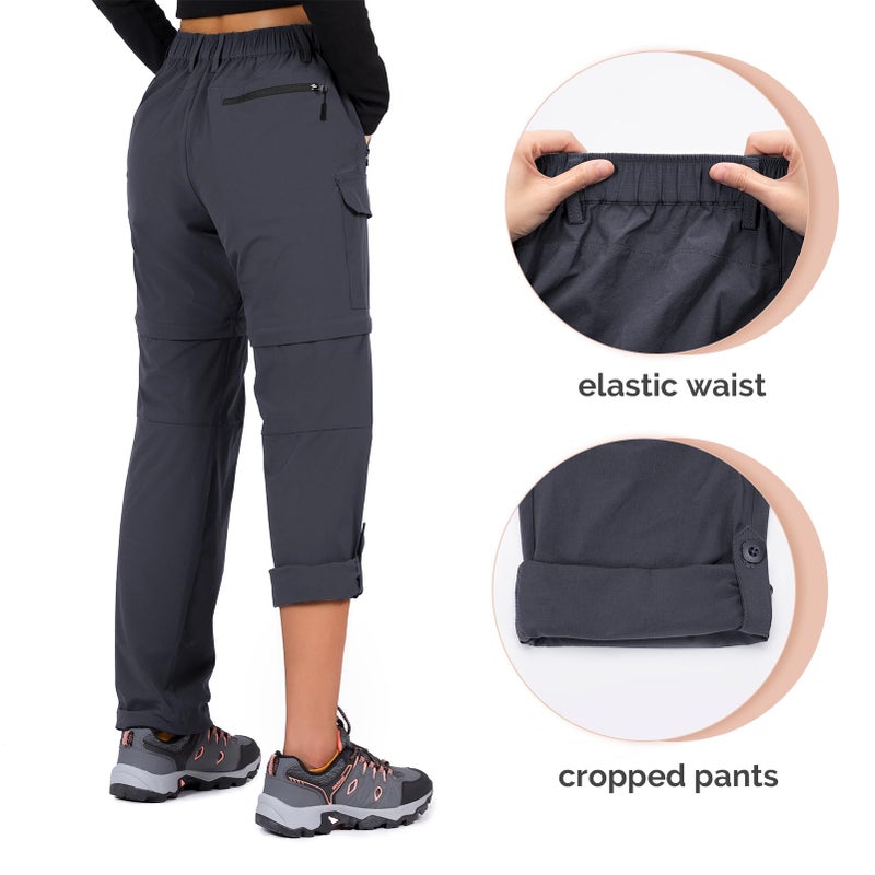 Cycorld Women's-Hiking-Pants-Convertible Quick-Dry-Stretch-Lightweight Zip-Off Outdoor Pants with 5 Deep Pockets (Grey, Large) - Image 4